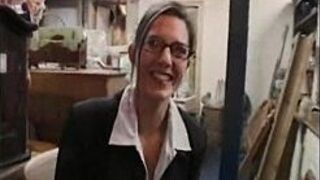 Sexy brunette housewife gets shagged at her work place porn video